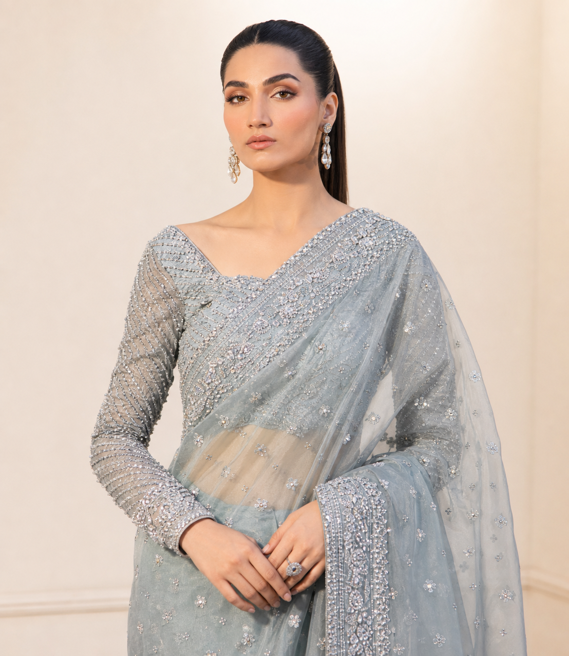 Maria B Gracin MC-25V1-01 saree blouse and embroidery close-up