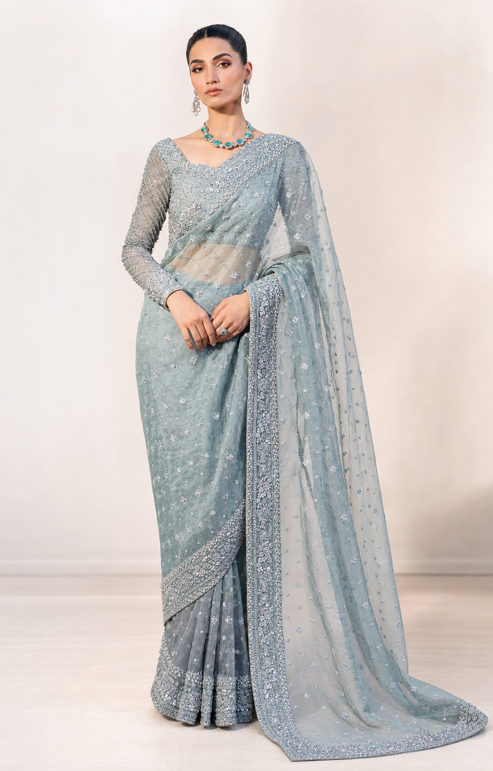 Maria B Gracin MC-25V1-01 saree full-length front model view