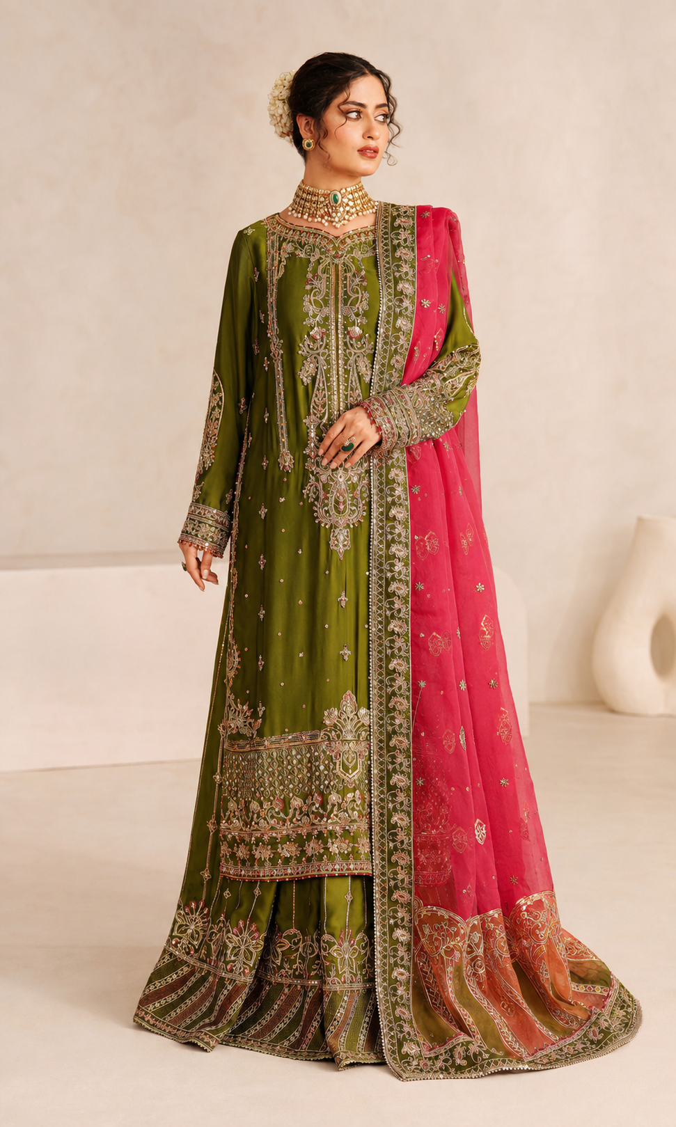 Naqshi Tassel Silk Embroidered Wedding Suit alternate product view