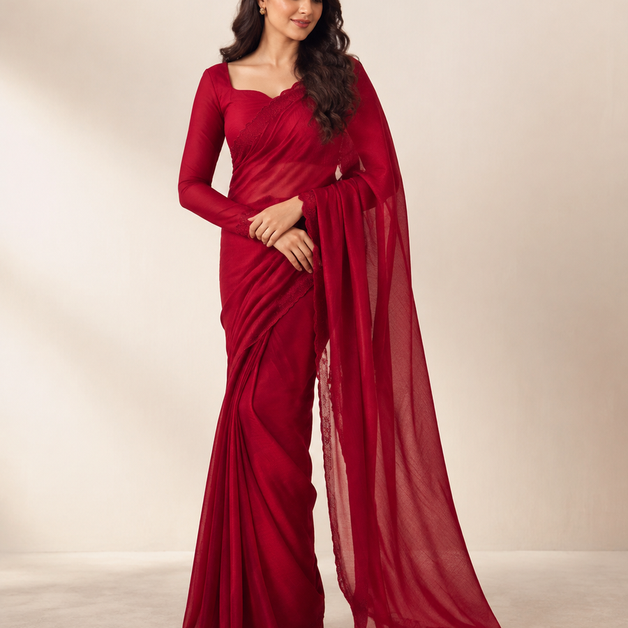 Red Wine Saree – Elegant Evening Occasion Wear fabric and embroidery detail – NOOSHAM UK