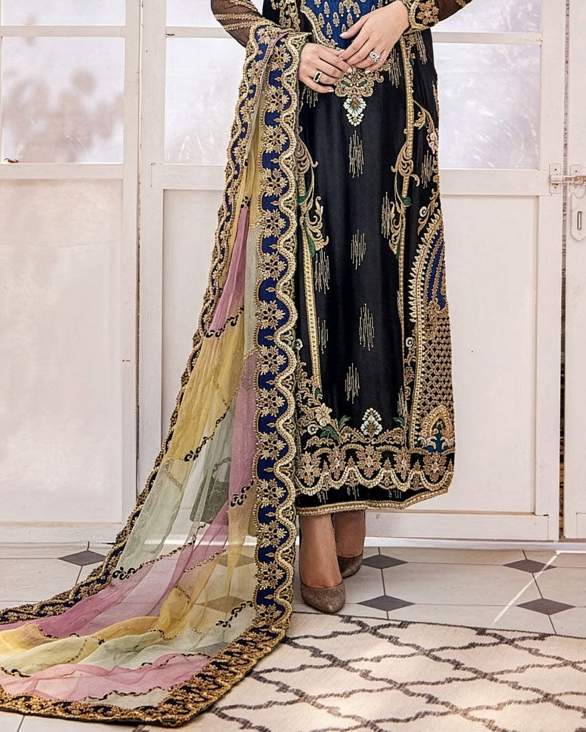 Shazia kiyani Raw Silk Embroidered Wedding Suit fabric, border and hem detail