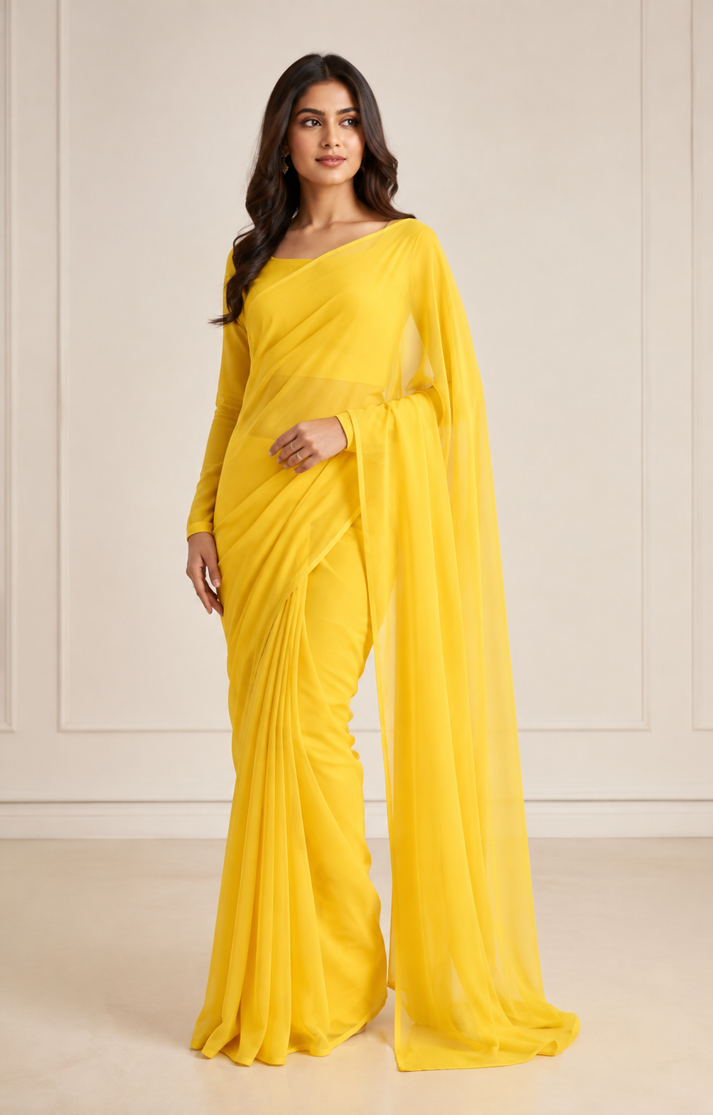 Sunshine Yellow saree full-length occasion wear – NOOSHAM UK