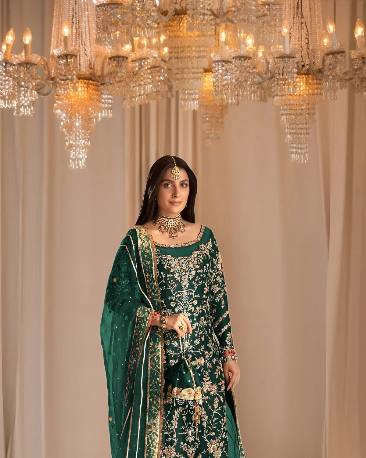 Tabya Raw Silk Embroidered Wedding Suit embroidery and neckline detail