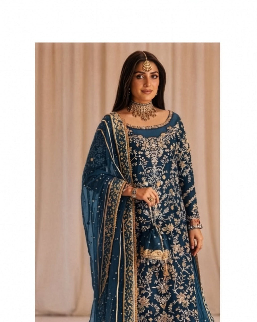 Tabya- Tabeer Raw Silk Embroidered Wedding Suit embroidery and neckline detail