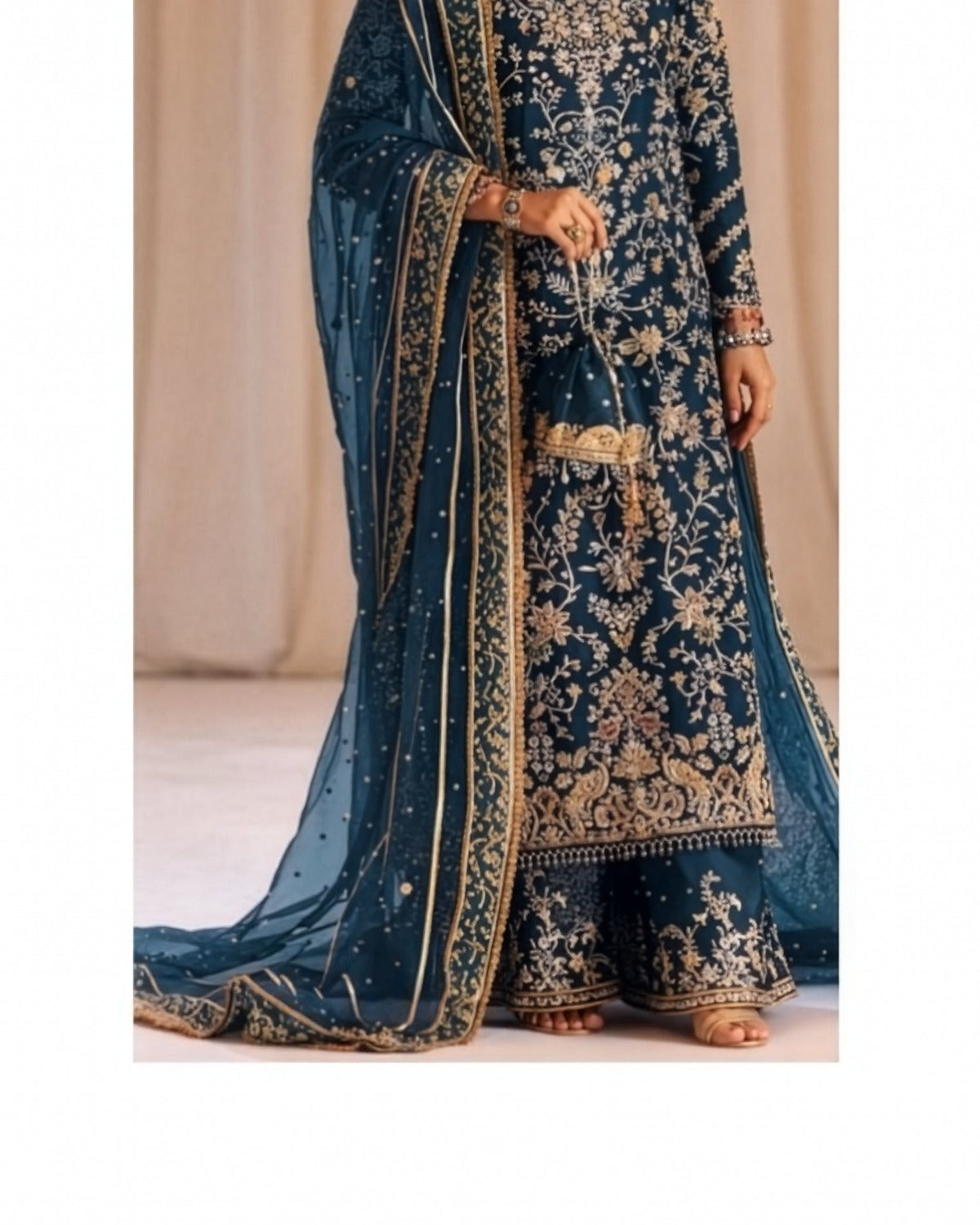Tabya- Tabeer Raw Silk Embroidered Wedding Suit fabric, border and hem detail
