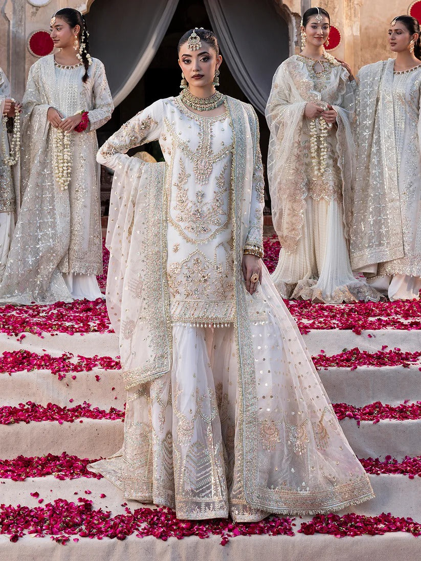 SJ-26170 Ivory & Silver Embroidered Pakistani occasion suit view 1