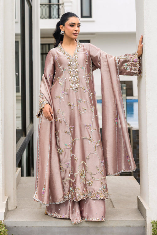Alizey Dusty Pink & Gold Embroidered embroidered dress fabric view 1