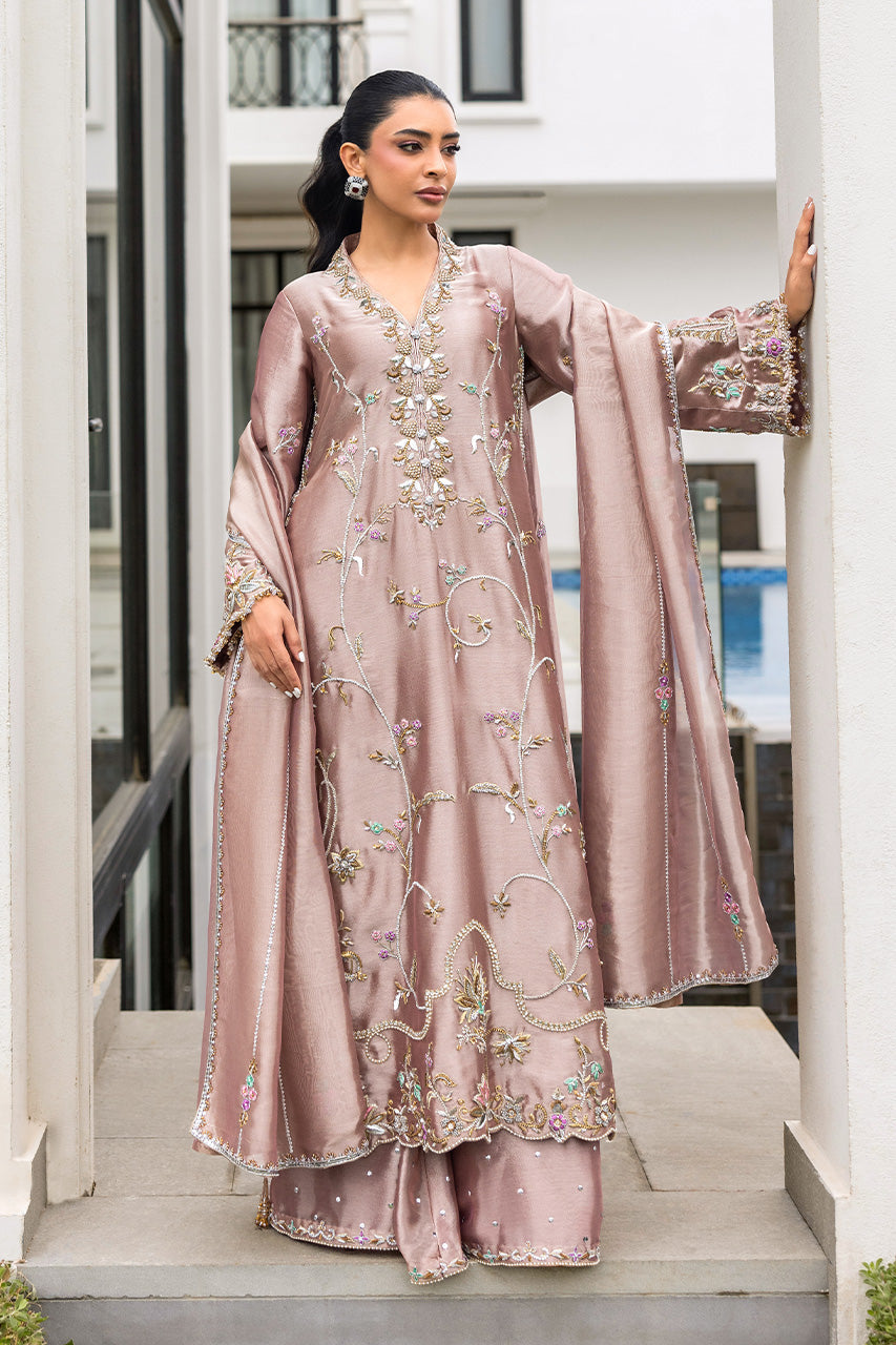 Alizey Dusty Pink & Gold Embroidered embroidered dress fabric view 1